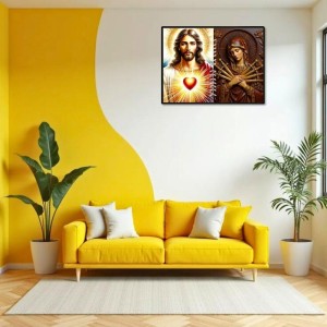 Jesus And Immaculate Heart Of Mary Laminated Photo - 7x9 Inches, Divine Blessings For Home & Office And Temple Decoration (F16193)