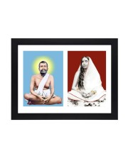 Sri Sri Ramkrishna Dev and Maa Sarada two colored Photos in One Frame | Spiritual Devotional Wall Art | Photos for puja room, (wall and table top, Printed Photo, 8.3 x 11.7 inches Frame, Black)