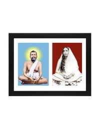 Sri Sri Ramkrishna Dev and Maa Sarada two colored Photos in One Frame | Spiritual Devotional Wall Art | Photos for puja room, (wall and table top, Printed Photo, 8.3 x 11.7 inches Frame, Black)