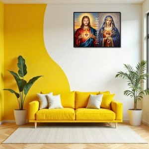 Jesus And Immaculate Heart Of Mary Laminated Photo - 9x11 Inches, Divine Blessings For Home & Office And Temple Decoration (F16190)
