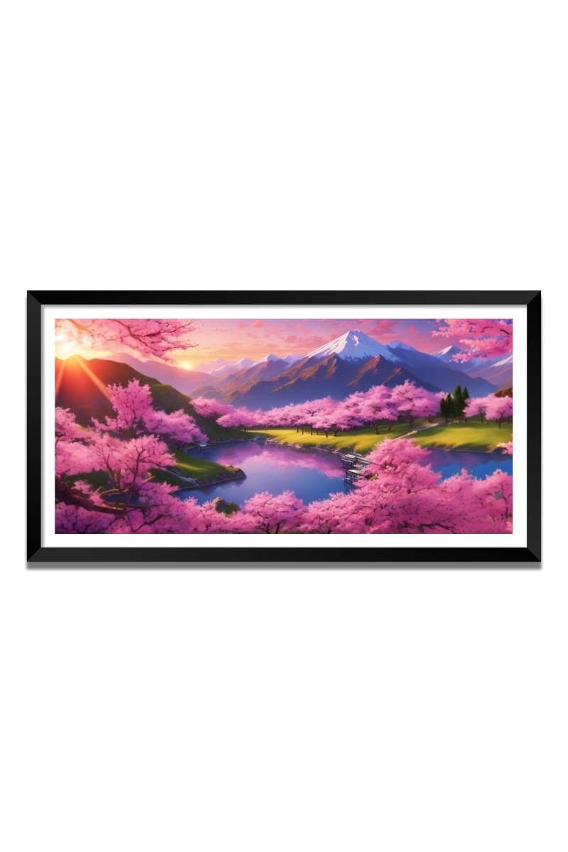 Nature Landscape Floating Frame Scenery Digital Print - (I5756) - 12x24 inch Modern Nature Wall Art for Living Room, Bedroom, Office, Hotels, Drawing Room