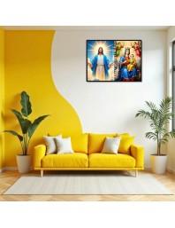 Jesus Blessed Virgin Mary Laminated Photo - 13x15 Inches, Divine Blessings For Home & Office And Temple Decoration (F16239)