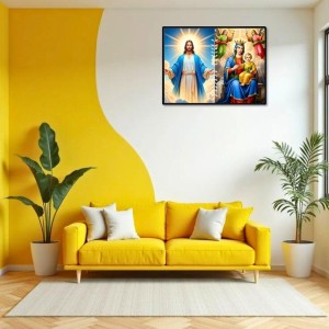 Jesus Blessed Virgin Mary Laminated Photo - 13x15 Inches, Divine Blessings For Home & Office And Temple Decoration (F16239)