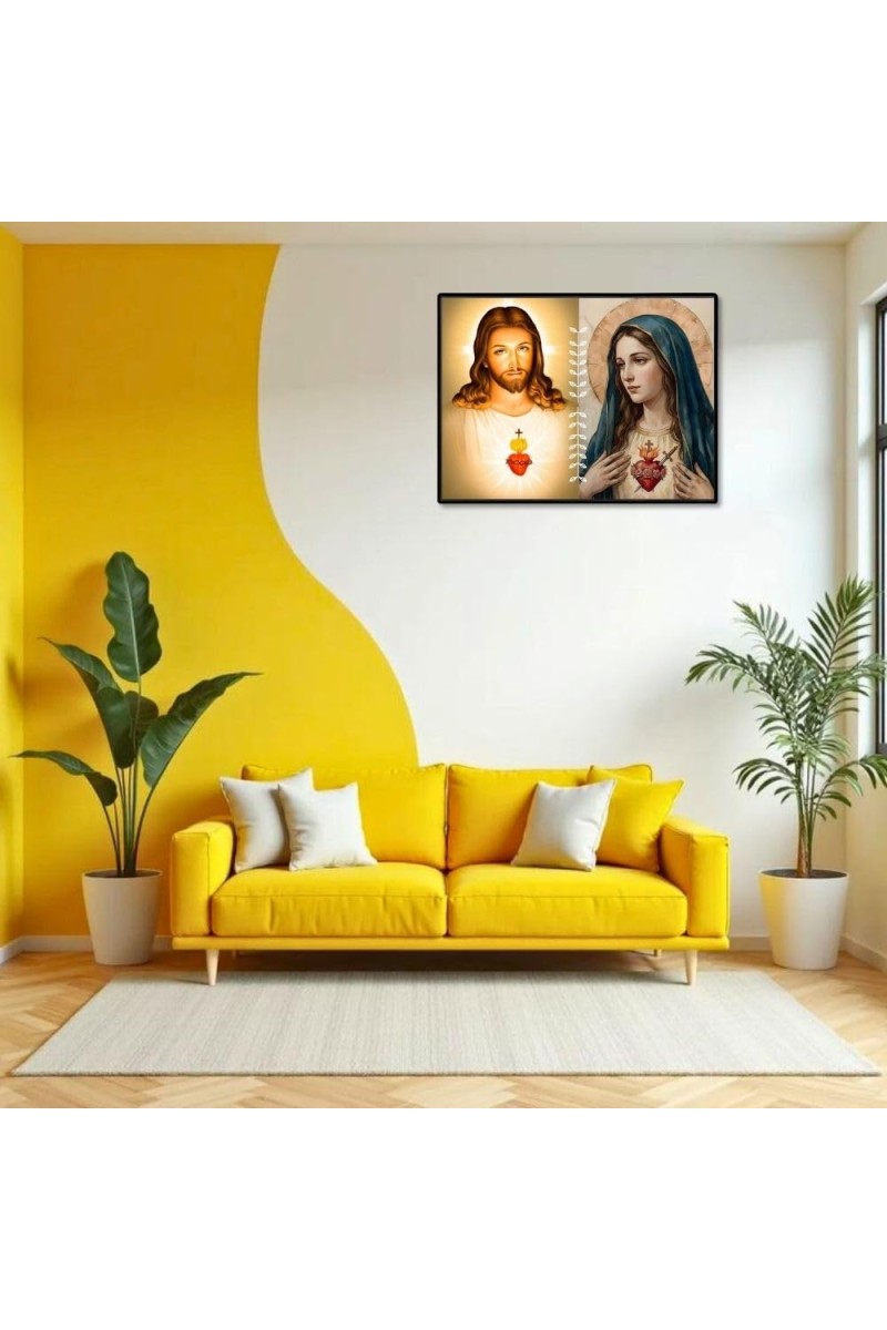 Jesus And Immaculate Heart Of Mary Laminated Photo - 7x9 Inches, Divine Blessings For Home & Office And Temple Decoration (F16179)