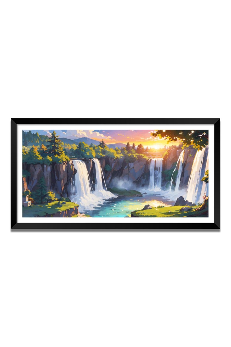 Nature Landscape Floating Frame Scenery Digital Print - (I5804) - 24x48 inch Modern Nature Wall Art for Living Room, Bedroom, Office, Hotels, Drawing Room