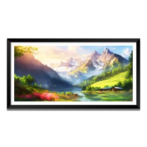 Nature Landscape Floating Frame Scenery Digital Print - (I5573) - 24x48 inch Modern Nature Wall Art for Living Room, Bedroom, Office, Hotels, Drawing Room