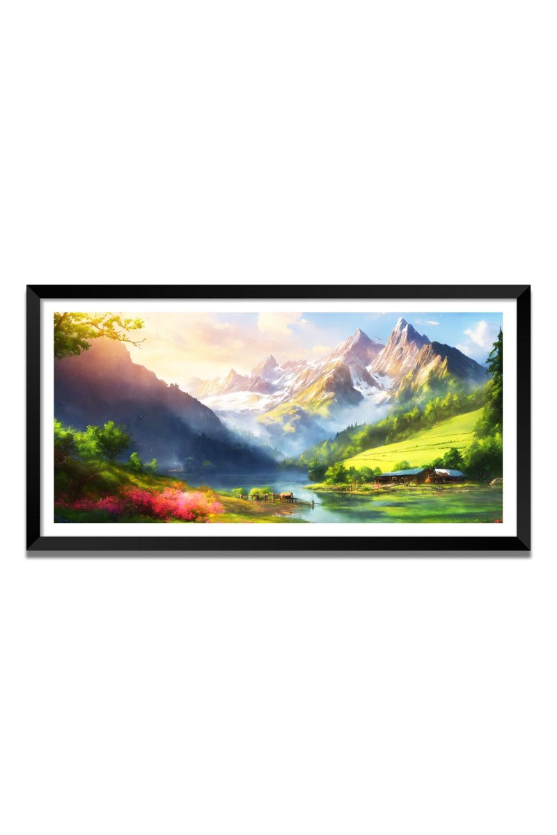 Nature Landscape Floating Frame Scenery Digital Print - (I5573) - 12x24 inch Modern Nature Wall Art for Living Room, Bedroom, Office, Hotels, Drawing Room