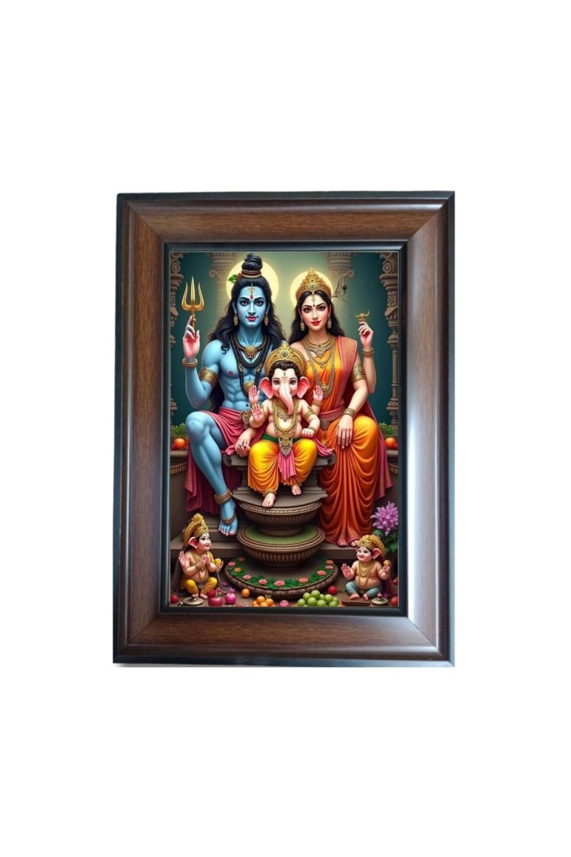 Hi Tech Sales Lord Shiv Mata Parvati with Ganesh ji Polystyrene Photo Frame for Wall Decor Home, Office, and Temple - Printed Photo, Pack of 1