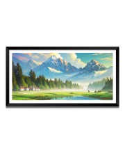 Nature Landscape Floating Frame Scenery Digital Print - (I5593) - 12x24 inch Modern Nature Wall Art for Living Room, Bedroom, Office, Hotels, Drawing Room