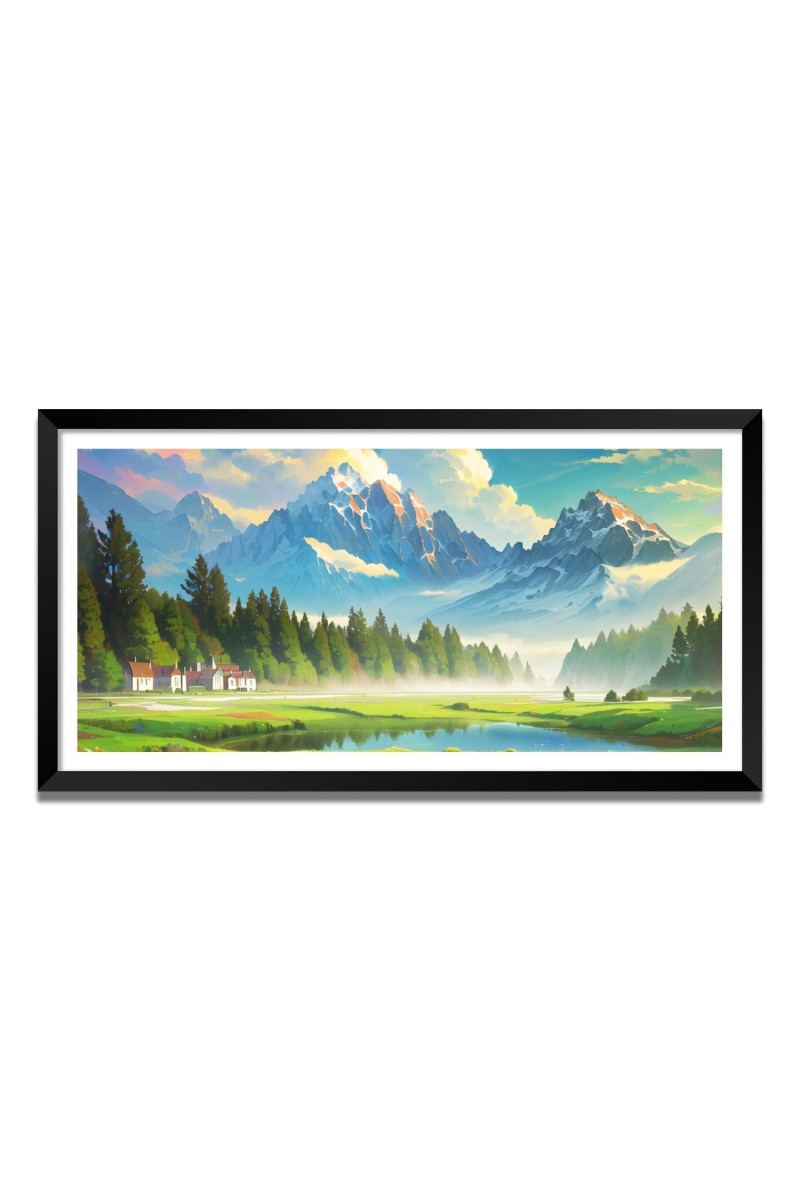 Nature Landscape Floating Frame Scenery Digital Print - (I5593) - 12x24 inch Modern Nature Wall Art for Living Room, Bedroom, Office, Hotels, Drawing Room