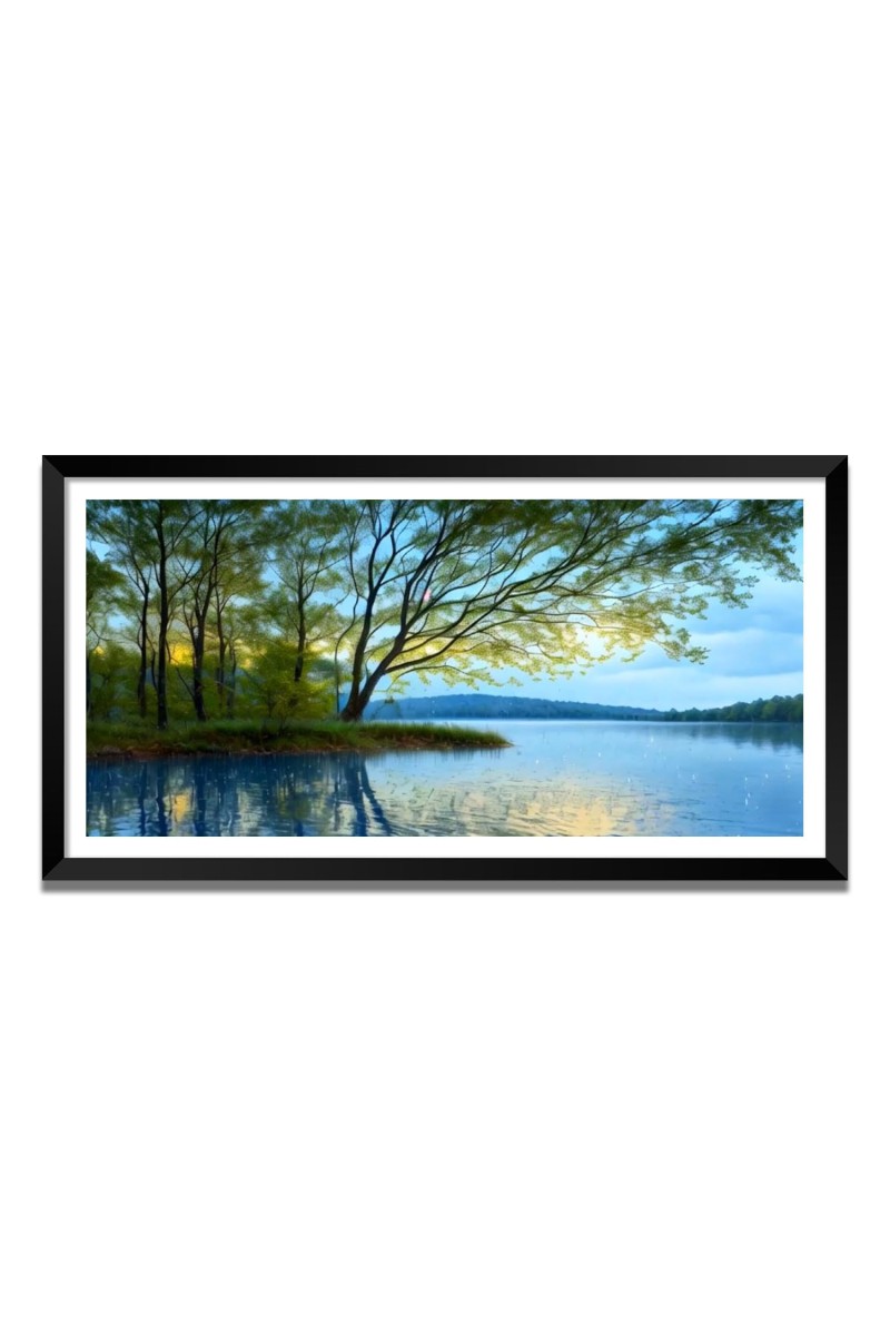 Nature Landscape Floating Frame Scenery Digital Print - (I5600) - 24x48 inch Modern Nature Wall Art for Living Room, Bedroom, Office, Hotels, Drawing Room