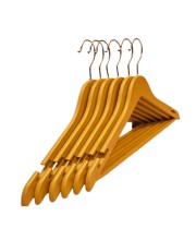 HiTechMart Plastic Wooden-Style Clothes Hangers – Set of 6, Heavy-Duty Faux Wood Finish, 360° Swivel Hook, Non-Slip Notches – Ideal for Shirts, Jackets, Suits & Dresses