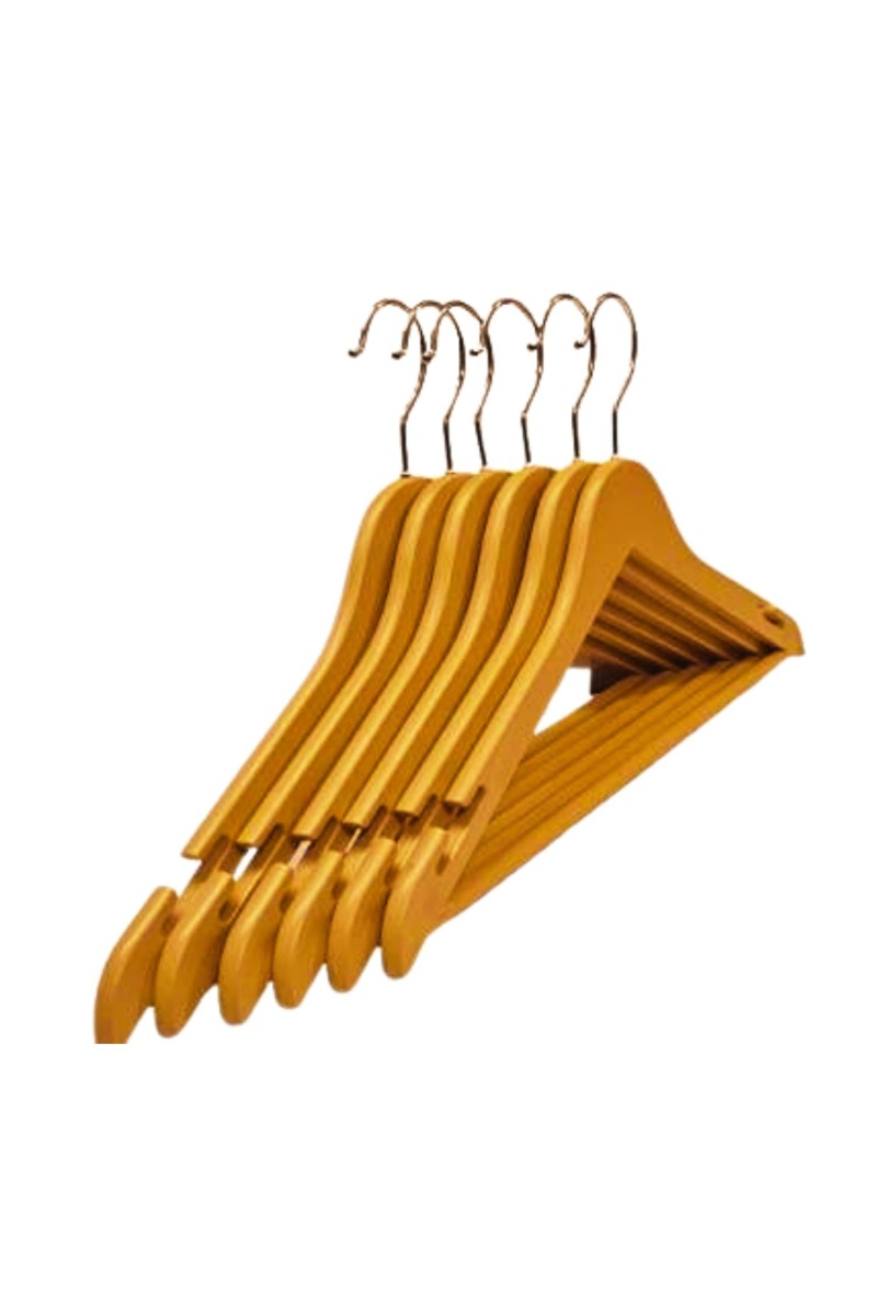 HiTechMart Plastic Wooden-Style Clothes Hangers – Set of 6, Heavy-Duty Faux Wood Finish, 360° Swivel Hook, Non-Slip Notches – Ideal for Shirts, Jackets, Suits & Dresses