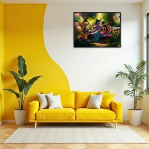 Lord RadhaKrishna Laminated Photo - 13x15 Inches, Divine Blessings For Home & Office And Temple Decoration (F16089)