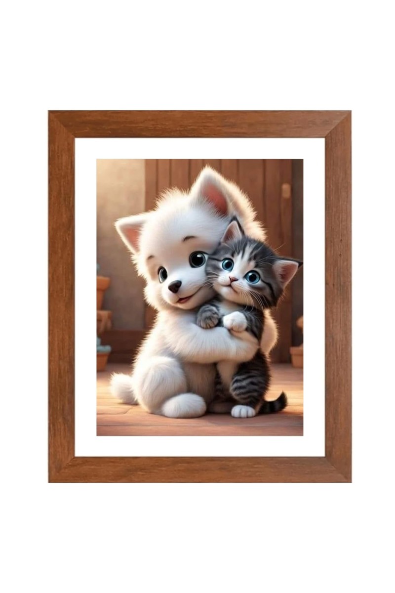 AI Funny Cute Dog & Cat Art Picture for Kids - 18x22 inches, Brown Color - Perfect Wall Decor for Children's Room