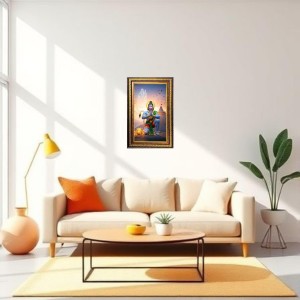 Lord Hanuman Digital Golden Balck Color Photo Frame | Hindu Religious Wall Decor | 10x16 Inches - Inspirational Wall Art For Office, Home Decor - Ideal Spiritual Gift (F16707)