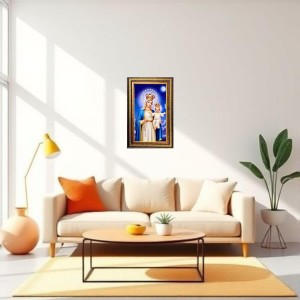 Mary And Jesus Digital Golden Balck Color Photo Frame | Hindu Religious Wall Decor | 10x16 Inches - Inspirational Wall Art For Office, Home Decor - Ideal Spiritual Gift (F16770)