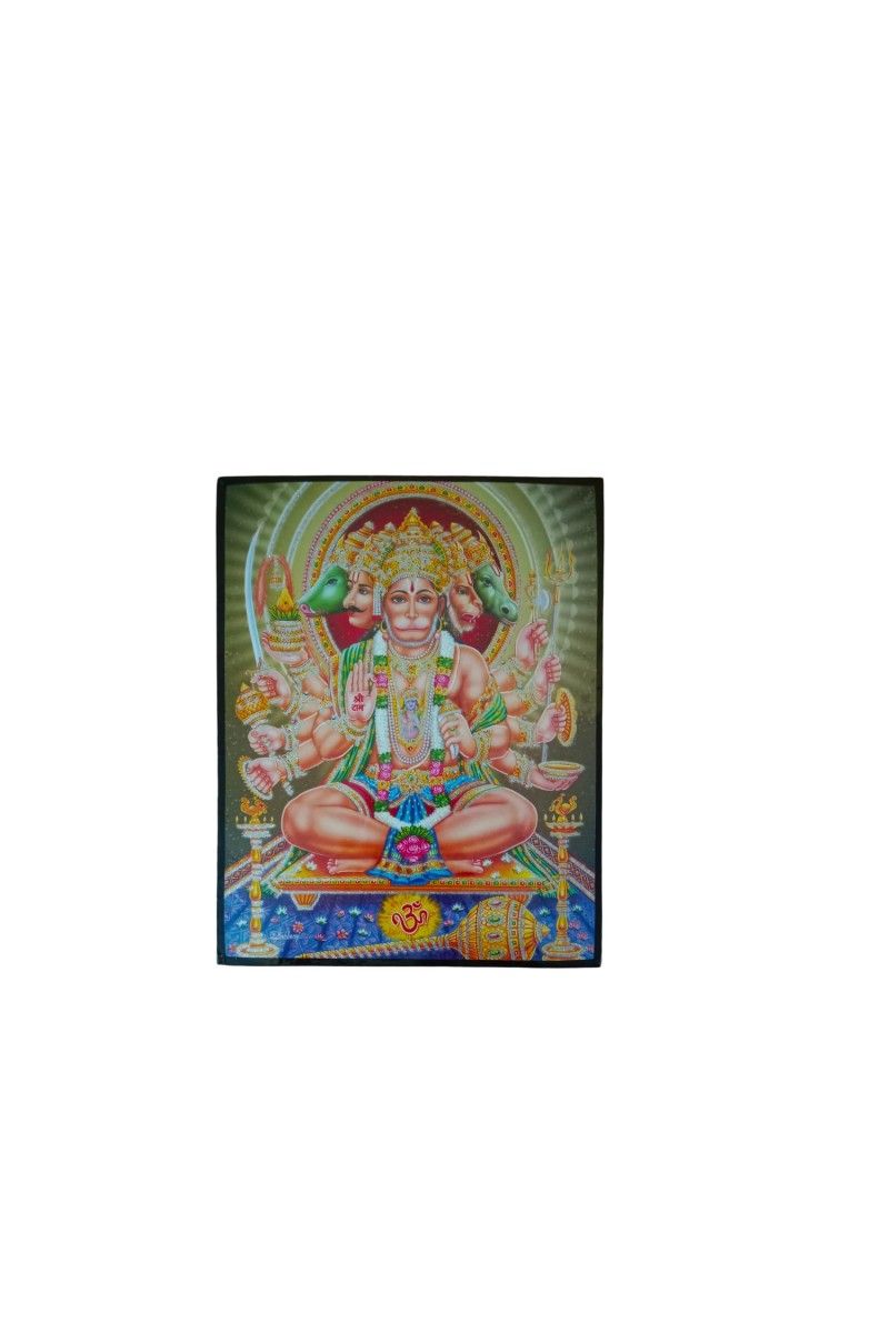 Panchmukhi Hanuman Laminated Photo Frame Five-Faced Lord Hanuman for Protection & Power Hindu God for Home, Office & Temple Decor (12x18 Inch, Multicolor)