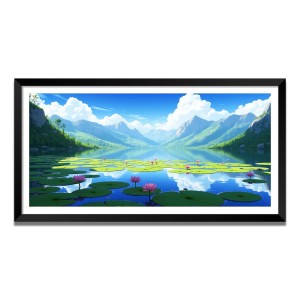 Nature Landscape Floating Frame Scenery Digital Print - (I5878) - 24x48 inch Modern Nature Wall Art for Living Room, Bedroom, Office, Hotels, Drawing Room