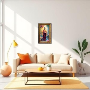 Serene Buddha Digital Golden Balck Color Photo Frame | Hindu Religious Wall Decor | 10x16 Inches - Inspirational Wall Art For Office, Home Decor - Ideal Spiritual Gift (F16482)