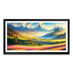 Nature Landscape Floating Frame Scenery Digital Print - (I5656) - 18x36 inch Modern Nature Wall Art for Living Room, Bedroom, Office, Hotels, Drawing Room