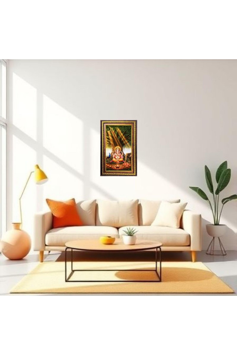 Lord Ganesha Digital Golden Balck Color Photo Frame | Hindu Religious Wall Decor | 10x16 Inches - Inspirational Wall Art For Office, Home Decor - Ideal Spiritual Gift (F16584)