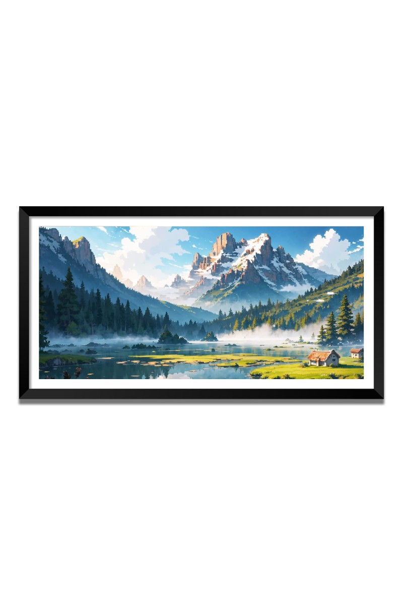 Nature Landscape Floating Frame Scenery Digital Print - (I5812) - 24x36 inch Modern Nature Wall Art for Living Room, Bedroom, Office, Hotels, Drawing Room