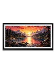 Nature Landscape Floating Frame Scenery Digital Print - (I5658) - 12x24 inch Modern Nature Wall Art for Living Room, Bedroom, Office, Hotels, Drawing Room