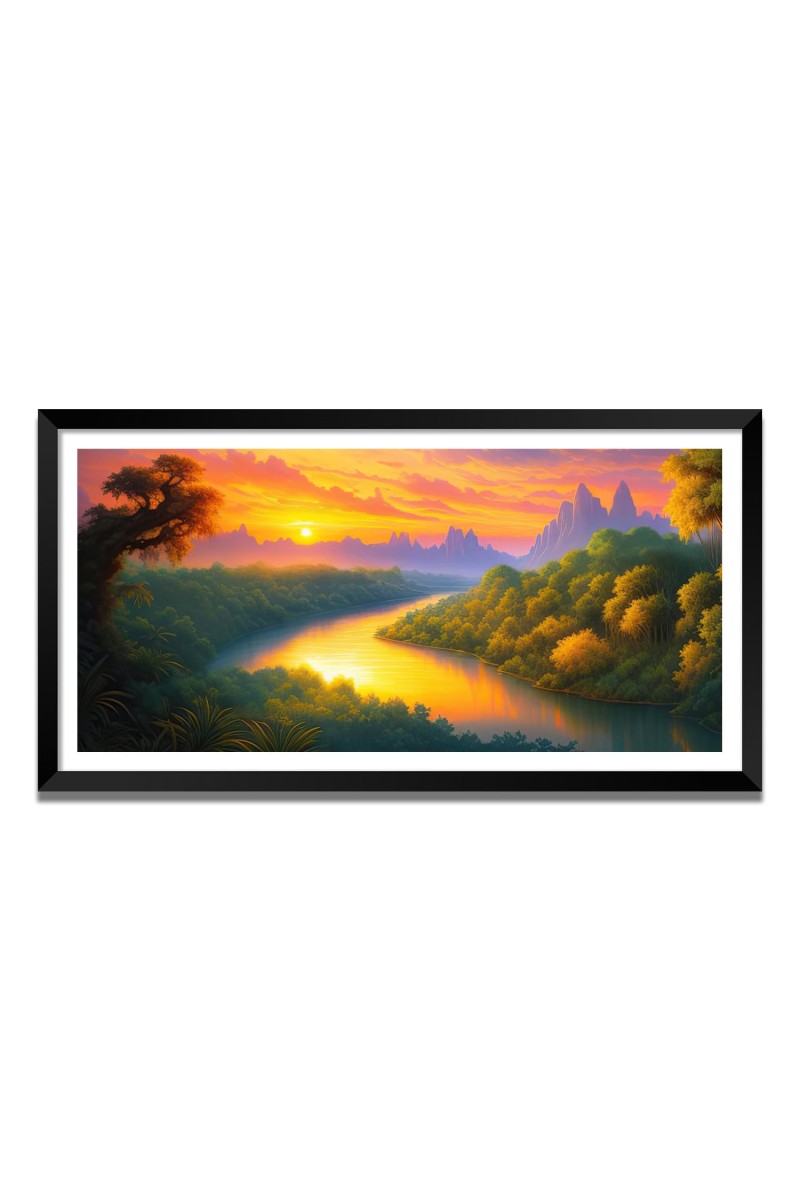 Nature Landscape Floating Frame Scenery Digital Print - (I5612) - 12x24 inch Modern Nature Wall Art for Living Room, Bedroom, Office, Hotels, Drawing Room