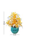 HiTechMart Artificial Yellow & White Flower Pot with Blue Textured Vase | Realistic Faux Flower Pot for Home & Office Décor | Low-Maintenance Tabletop Decoration | Gift for Housewarming & Festivals