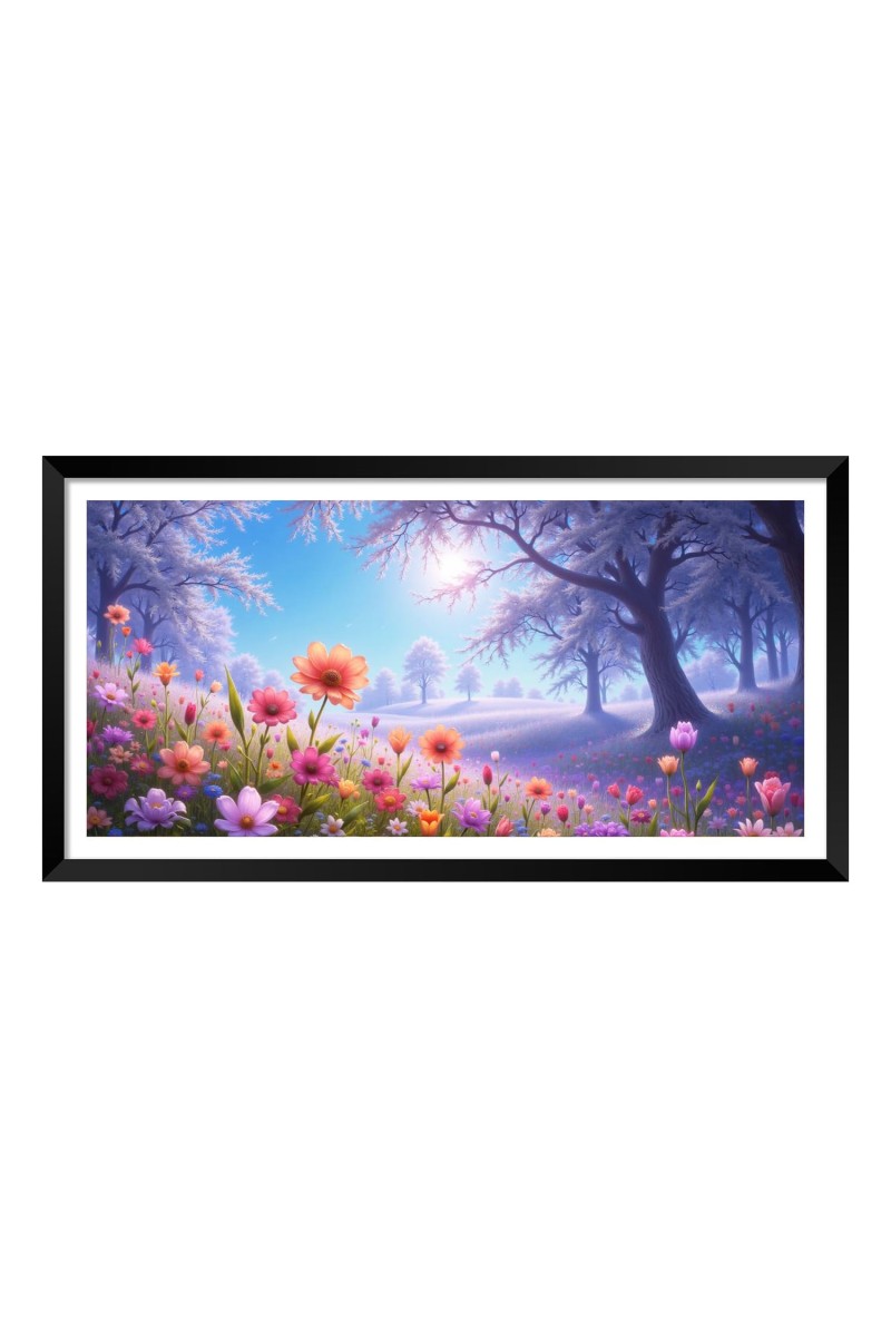 Nature Landscape Floating Frame Scenery Digital Print - (I5888) - 24x48 inch Modern Nature Wall Art for Living Room, Bedroom, Office, Hotels, Drawing Room