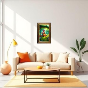 Lord Krishna Digital Golden Balck Color Photo Frame | Hindu Religious Wall Decor | 14x20 Inches - Inspirational Wall Art For Office, Home Decor - Ideal Spiritual Gift (F16803)