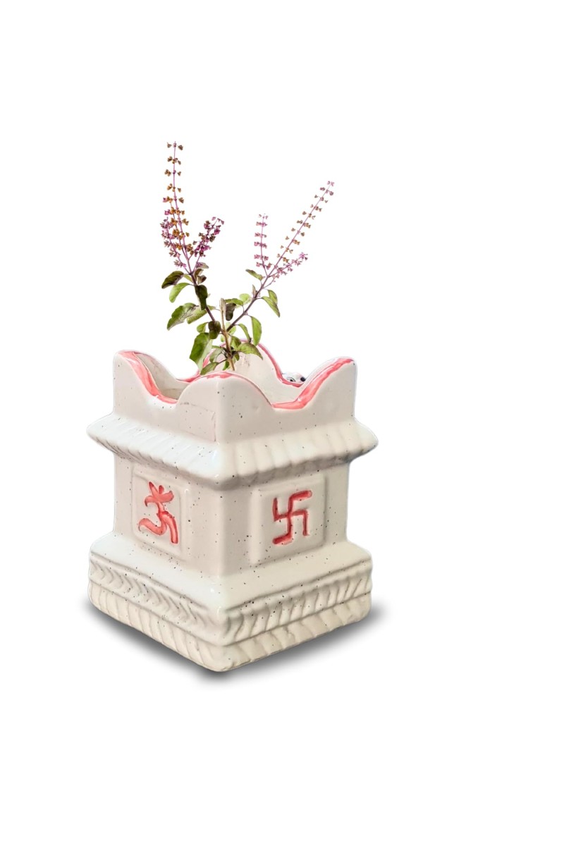 Elegant Ceramic Tulsi Mandir for Home & Office | Handcrafted Pooja Stand | Ideal for Daily Worship & Festive Decor