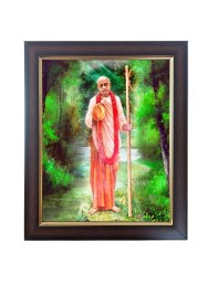 Hitech Sales Swami Prabhupada Standing Photo Frame for Pooja Room, Temple Decor, Home Decoration and Gift (Wall and Tabletop, Rectangular, Polystyrene Frame, Printed Photo, 24 x 29 cm, Black)