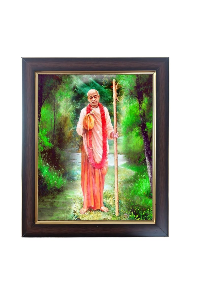 Hitech Sales Swami Prabhupada Standing Photo Frame for Pooja Room, Temple Decor, Home Decoration and Gift (Wall and Tabletop, Rectangular, Polystyrene Frame, Printed Photo, 24 x 29 cm, Black)