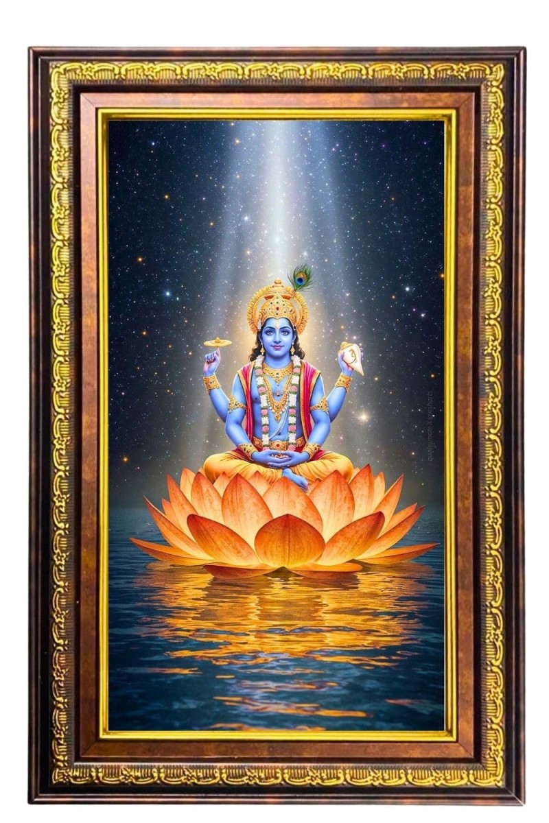 Lord Vishnu Digital Golden Balck Color Photo Frame | Hindu Religious Wall Decor | 18x24 Inches - Inspirational Wall Art For Office, Home Decor - Ideal Spiritual Gift (F16868)