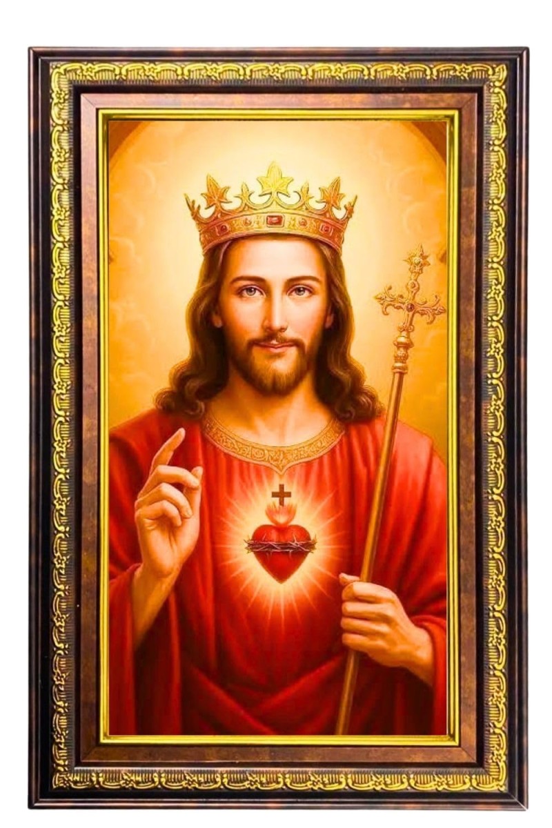Lord Jesus Digital Golden Balck Color Photo Frame | Hindu Religious Wall Decor | 10x16 Inches - Inspirational Wall Art For Office, Home Decor - Ideal Spiritual Gift (F16743)