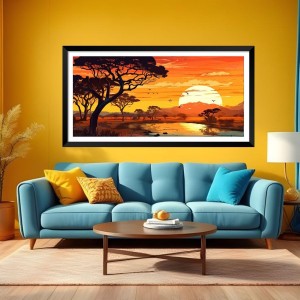 Nature Landscape Floating Frame Scenery Digital Print - (I5574) - 12x24 inch Modern Nature Wall Art for Living Room, Bedroom, Office, Hotels, Drawing Room