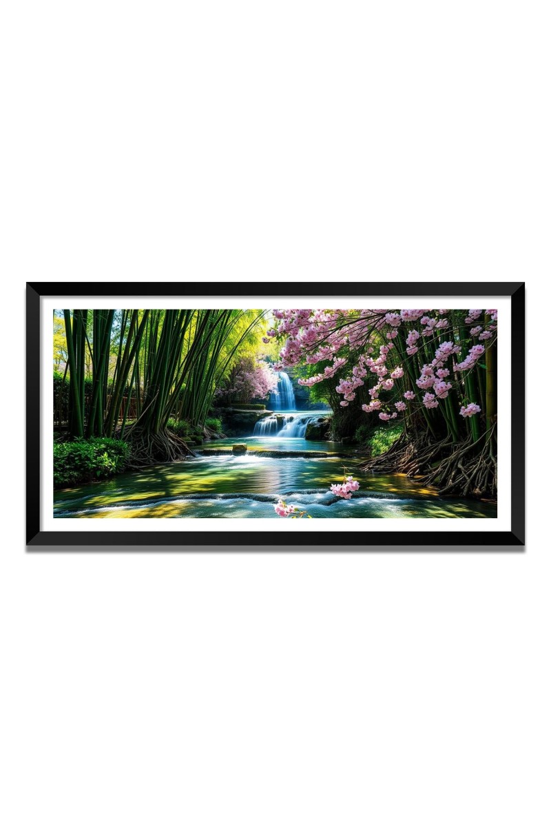 Nature Landscape Floating Frame Scenery Digital Print - (I5606) - 24x48 inch Modern Nature Wall Art for Living Room, Bedroom, Office, Hotels, Drawing Room