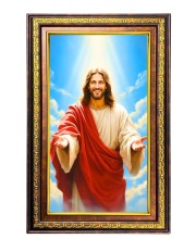 Lord Jesus Digital Golden Balck Color Photo Frame | Hindu Religious Wall Decor | 10x16 Inches - Inspirational Wall Art For Office, Home Decor - Ideal Spiritual Gift (F16728)