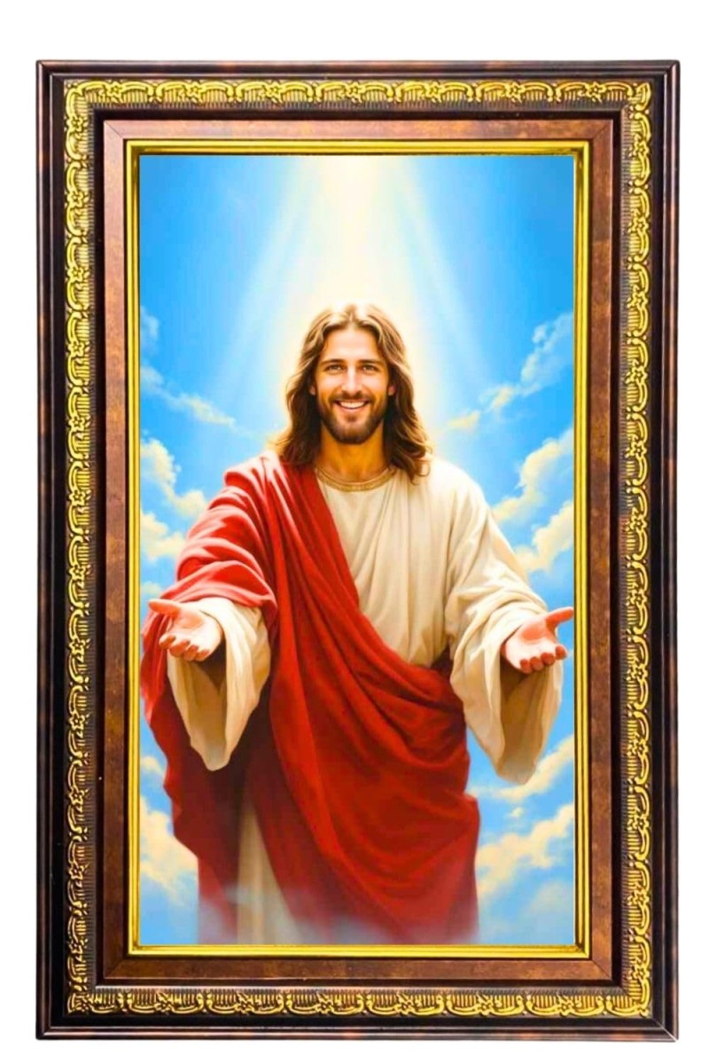 Lord Jesus Digital Golden Balck Color Photo Frame | Hindu Religious Wall Decor | 12x18 Inches - Inspirational Wall Art For Office, Home Decor - Ideal Spiritual Gift (F16728)