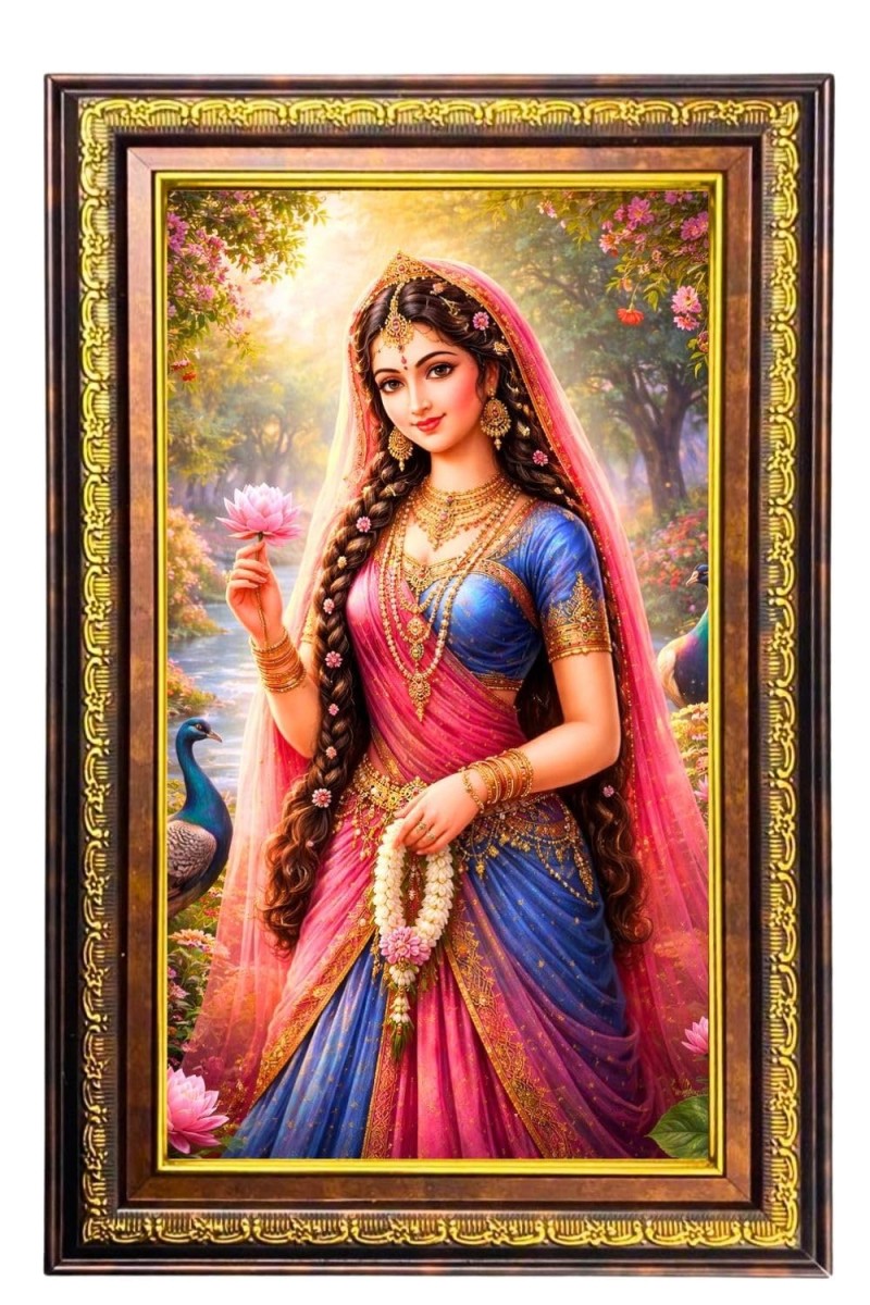 Beautiful Radha Digital Golden Balck Color Photo Frame | Hindu Religious Wall Decor | 18x24 Inches - Inspirational Wall Art For Office, Home Decor - Ideal Spiritual Gift (F16542)