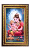 Goddess Parvathi With Ganesha Digital Golden Balck Color Photo Frame | Hindu Religious Wall Decor | 10x16 Inches - Inspirational Wall Art For Office, Home Decor - Ideal Spiritual Gift (F16888)
