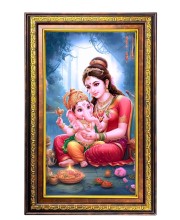 Goddess Parvathi With Ganesha Digital Golden Balck Color Photo Frame | Hindu Religious Wall Decor | 16x22 Inches - Inspirational Wall Art For Office, Home Decor - Ideal Spiritual Gift (F16888)
