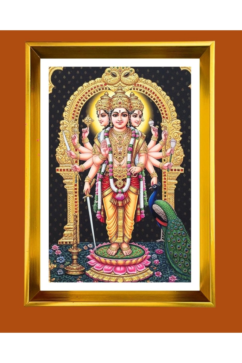 Lord Murugan Golden Photo Frame - 18x22 Inches | Elegant Wooden Frame For Home, Office & Temple Decoration | Spiritual Wall & Table Decor And Gift Item (F9721)