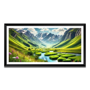 Nature Landscape Floating Frame Scenery Digital Print - (I5765) - 24x48 inch Modern Nature Wall Art for Living Room, Bedroom, Office, Hotels, Drawing Room