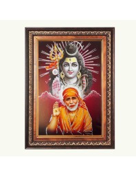 Sri Sai Baba and Sri Lord Shiva Color Photo 16x20 Inch - Vibrant Religious Wall Art for Home or Office Decor.