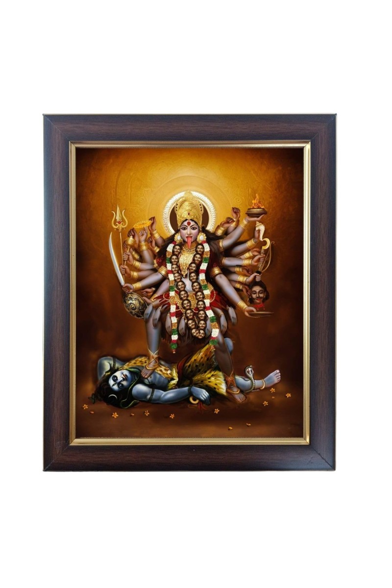 Hitech Sales Maa Kali Photo Frame for Pooja Room, Temple Decor, Home Decoration and Gift (Wall and Tabletop, Rectangular, Polystyrene Frame, Printed Photo, 24 x 29 cm, Black)