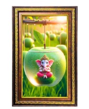 Lord Ganesha Digital Golden Balck Color Photo Frame | Hindu Religious Wall Decor | 12x18 Inches - Inspirational Wall Art For Office, Home Decor - Ideal Spiritual Gift (F16816)