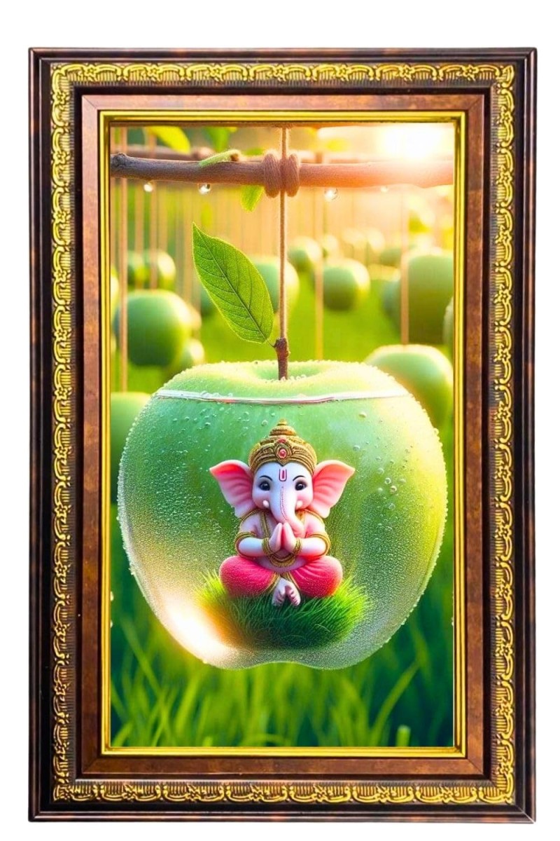 Lord Ganesha Digital Golden Balck Color Photo Frame | Hindu Religious Wall Decor | 12x18 Inches - Inspirational Wall Art For Office, Home Decor - Ideal Spiritual Gift (F16816)